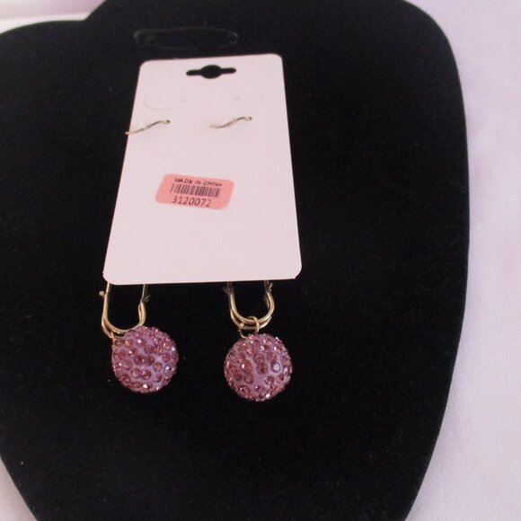 Pin Hook Earrings Purple Pave Balls GOLDTONE Free Gift Box - Picture 2 of 3